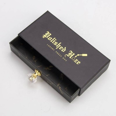 Custom Luxury False Empty Fakes Nails Gift Cosmetic Drawer Sliding Printed Black Rigid Paper Packaging Press On Nail Box